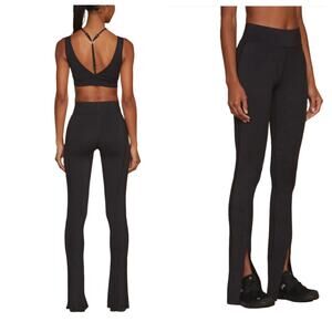 The Noli Shop S Black High Rise Front Slit Flare Leggings Athleisure Yoga Pants